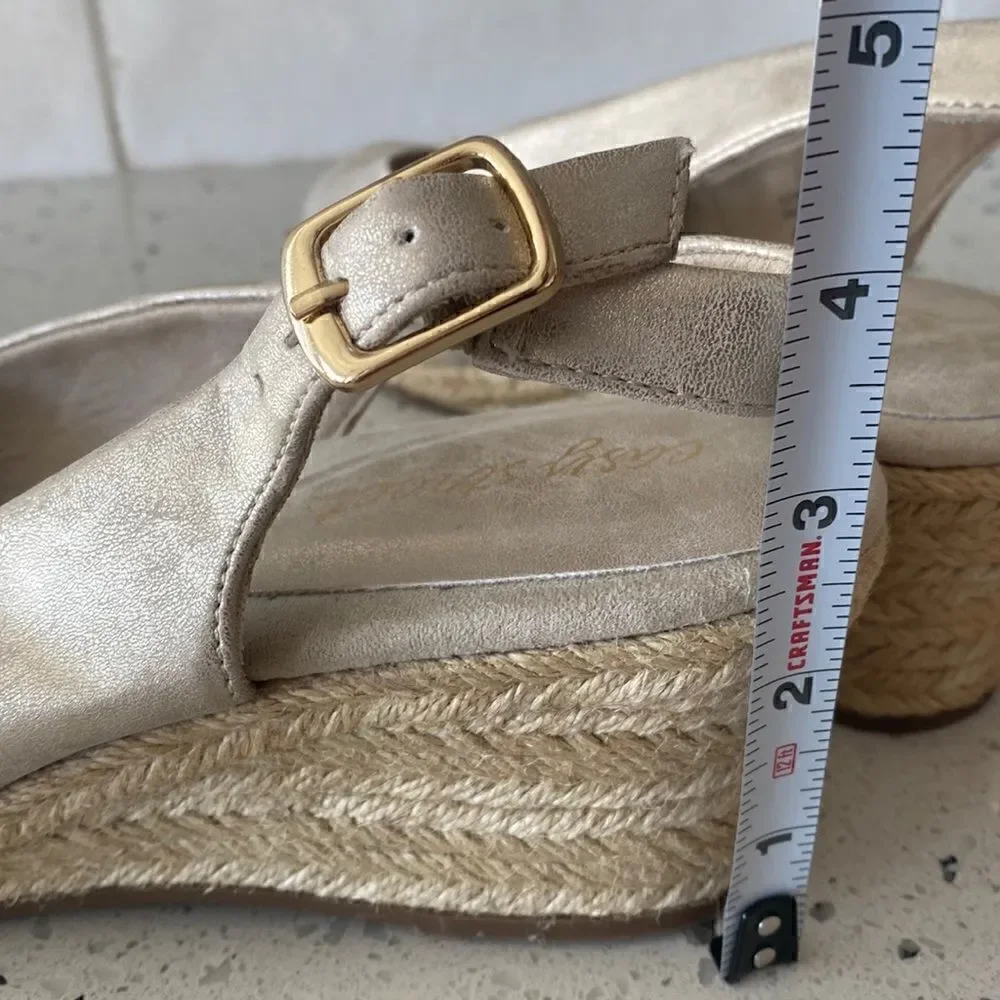 Easy Street Kindly Espadrille Slingback Wedge Gold Metallic Sandals Size 10